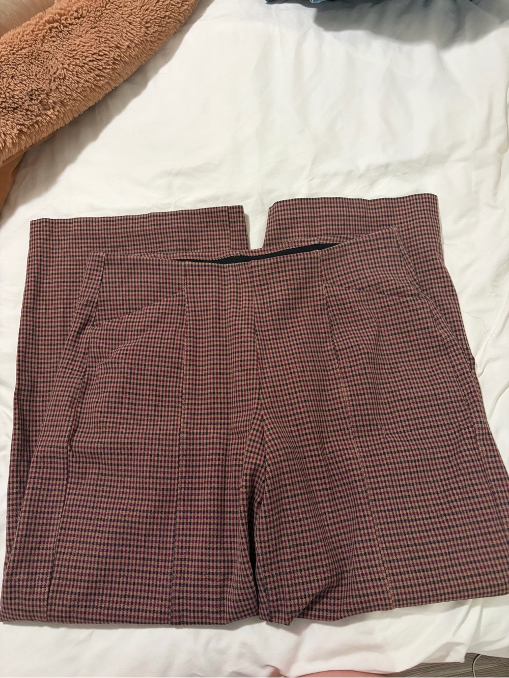 Women's Slim Fit Dress Pants in Burgundy Check